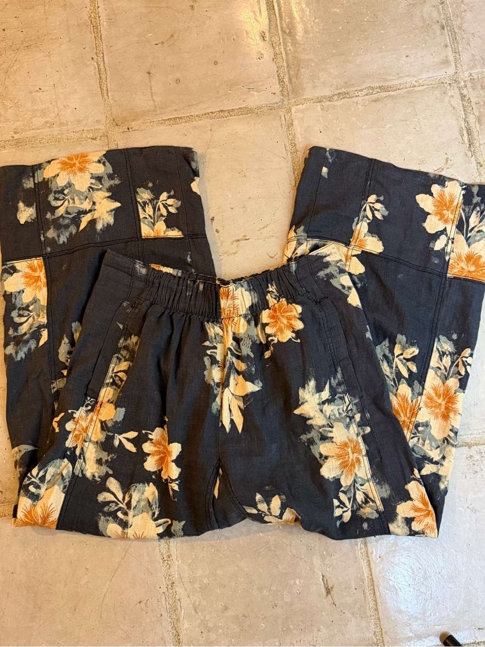 Free People Floral Pull-On Pants with wide leg